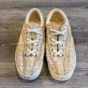 Tretorn Nylite Bold Platform Sneakers Tweed Bouclé Beige Shimmer US 8.